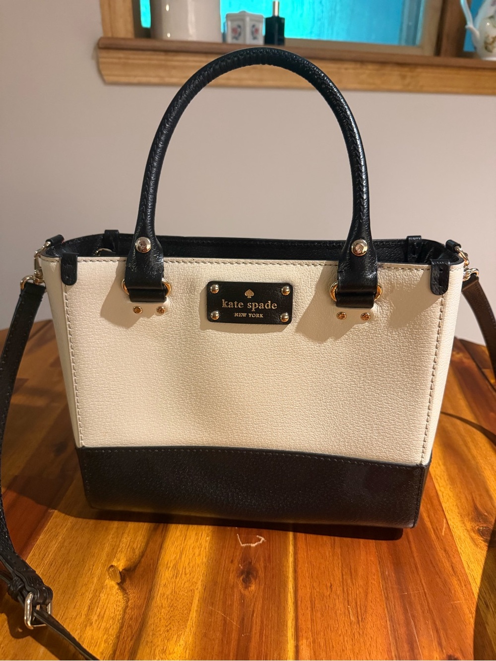 Quinn By Kate spade Black and Cream Pebbled Leather Satchel